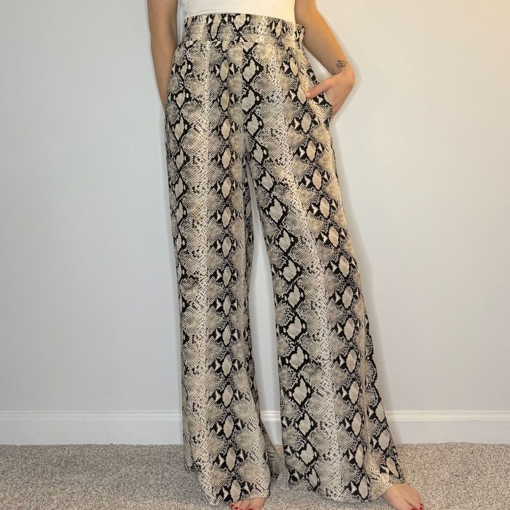 L'AGENCE Snakeskin Wide-Leg Pants (small)